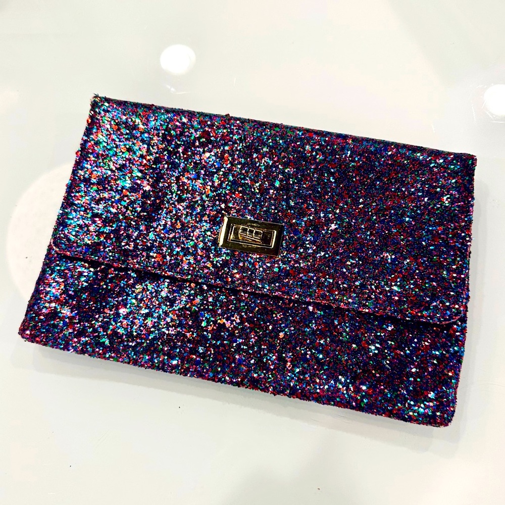 Multi-Colored Sequin Rectangle Clutch With Detach… - image 1